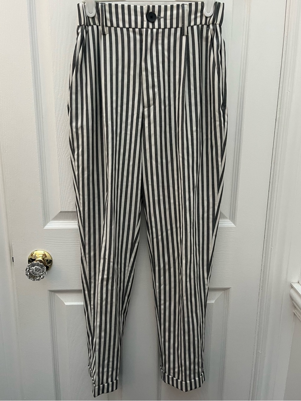 Pull & Bear Black & White Striped Tapered Pants